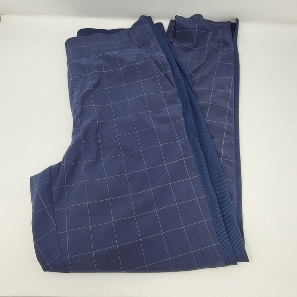 ATHLETA BROOKLYN TEXTURED ANKLE PANT NAVY BLUE WINDOW PANE PULL ON WOMEN SIZE 10 - Picture 2 of 16